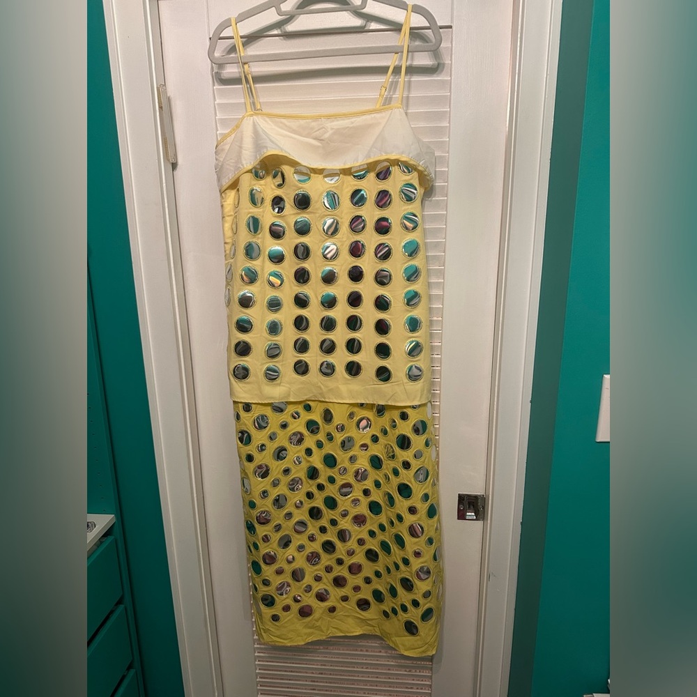 Yellow Dress with Circular Mirror Accents